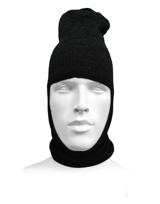 Pure Wool Ribbed Monkey Cap  black
